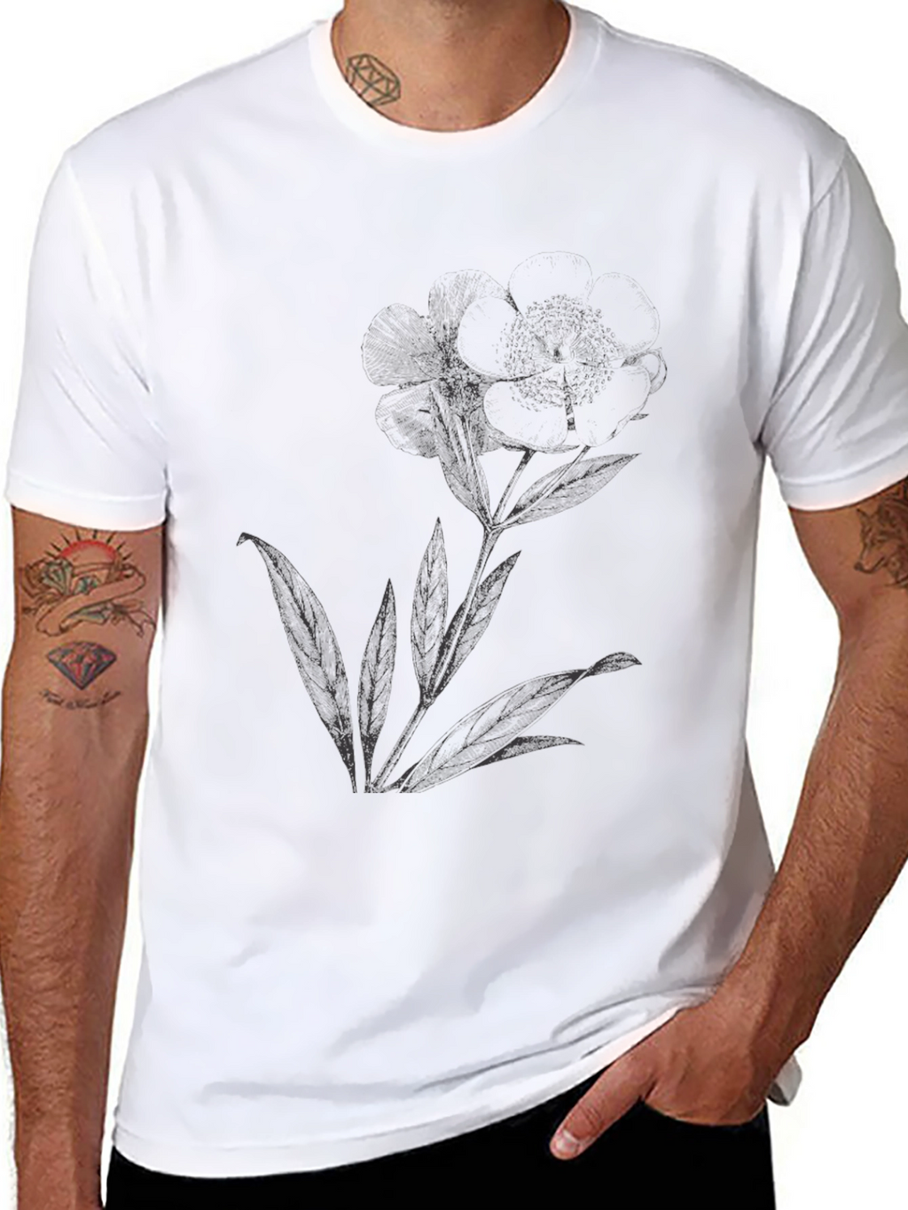 Botanical Print Black T-Shirt