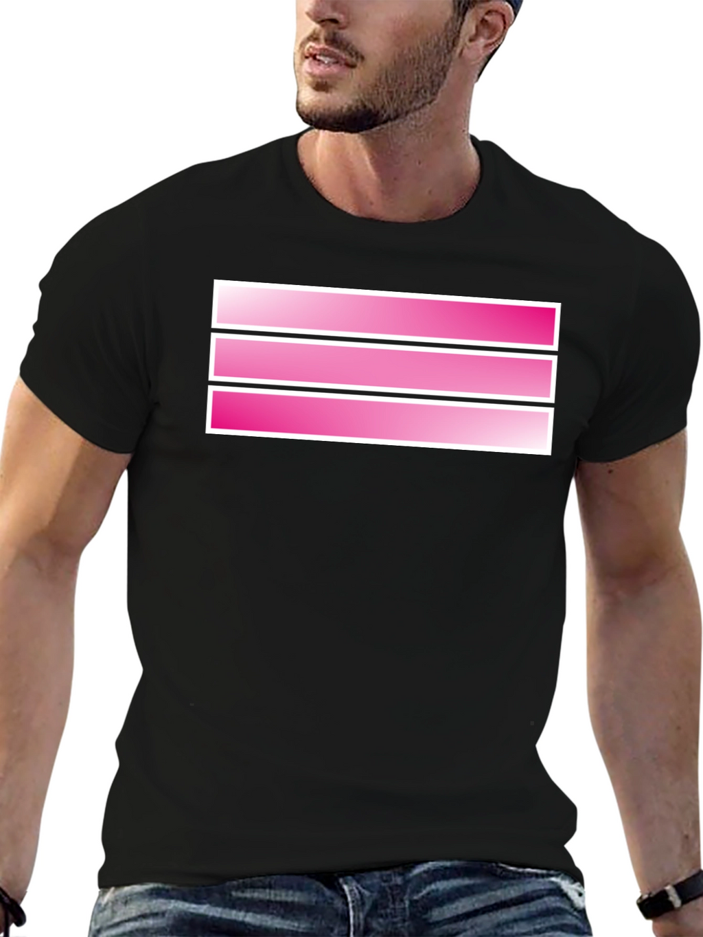 Striped Pink Graphic Tee - Mens Black T-Shirt