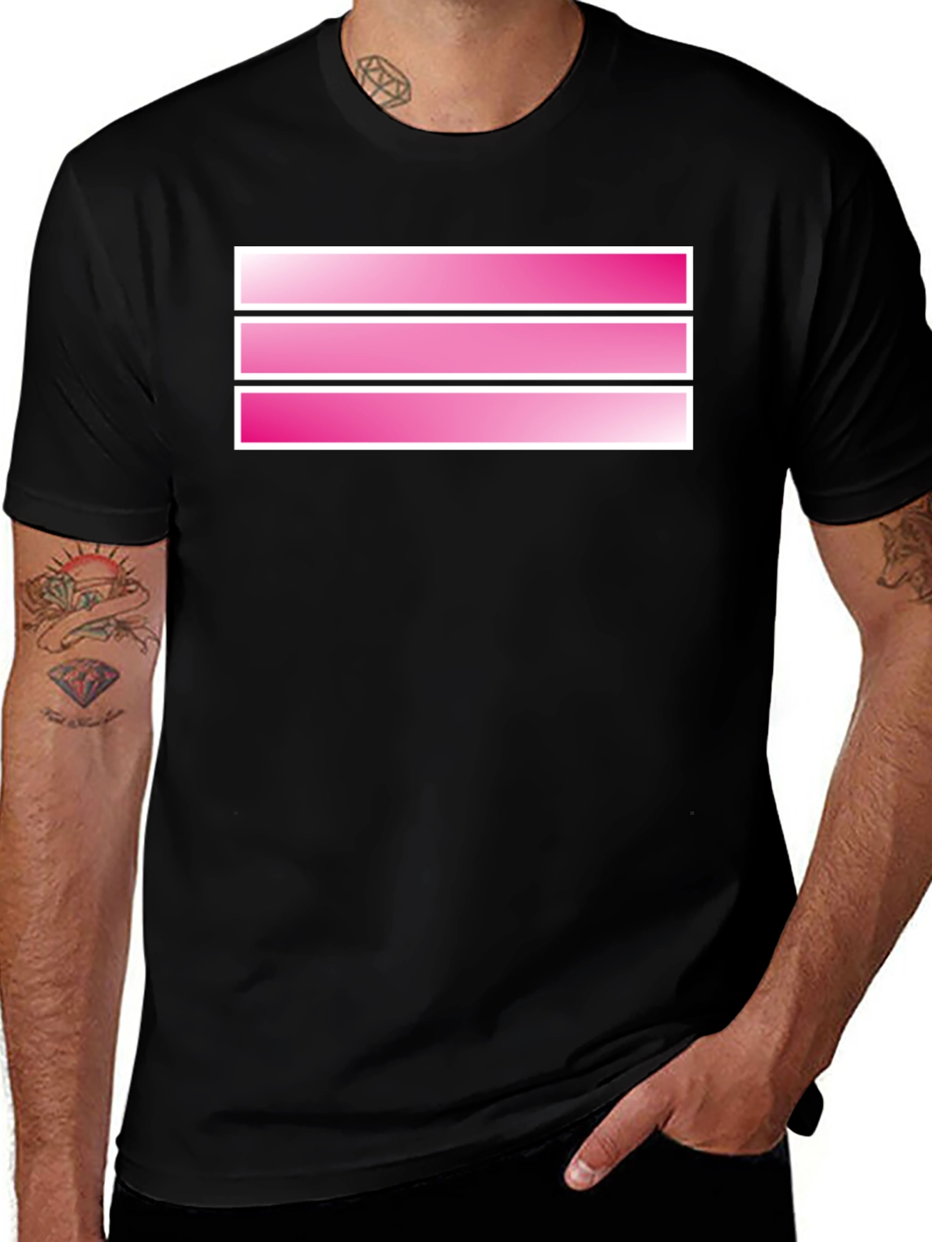 Striped Pink Graphic Tee - Mens Black T-Shirt