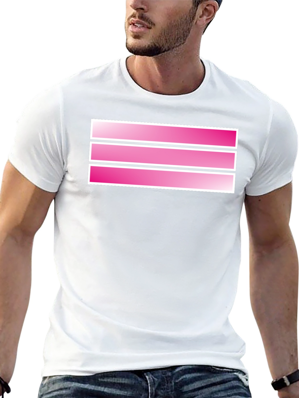 Striped Pink Graphic Tee - Mens Black T-Shirt