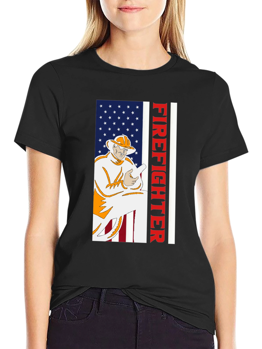 Firefighter USA Flag Graphic T-Shirt