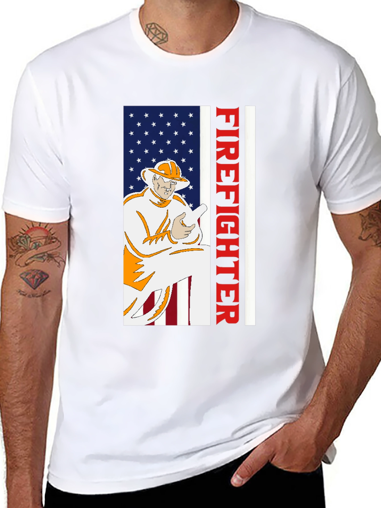 Firefighter USA Flag Graphic T-Shirt
