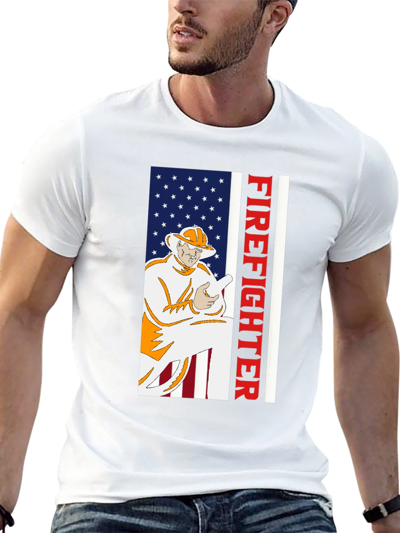 Firefighter USA Flag Graphic T-Shirt