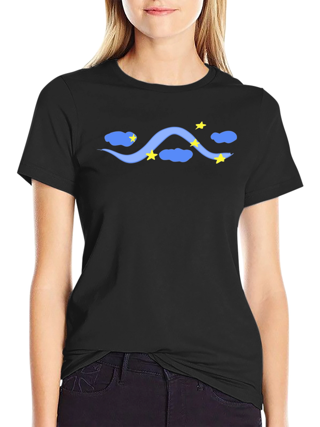 Starry Night Tee - Black Cotton T-Shirt Celestial Design