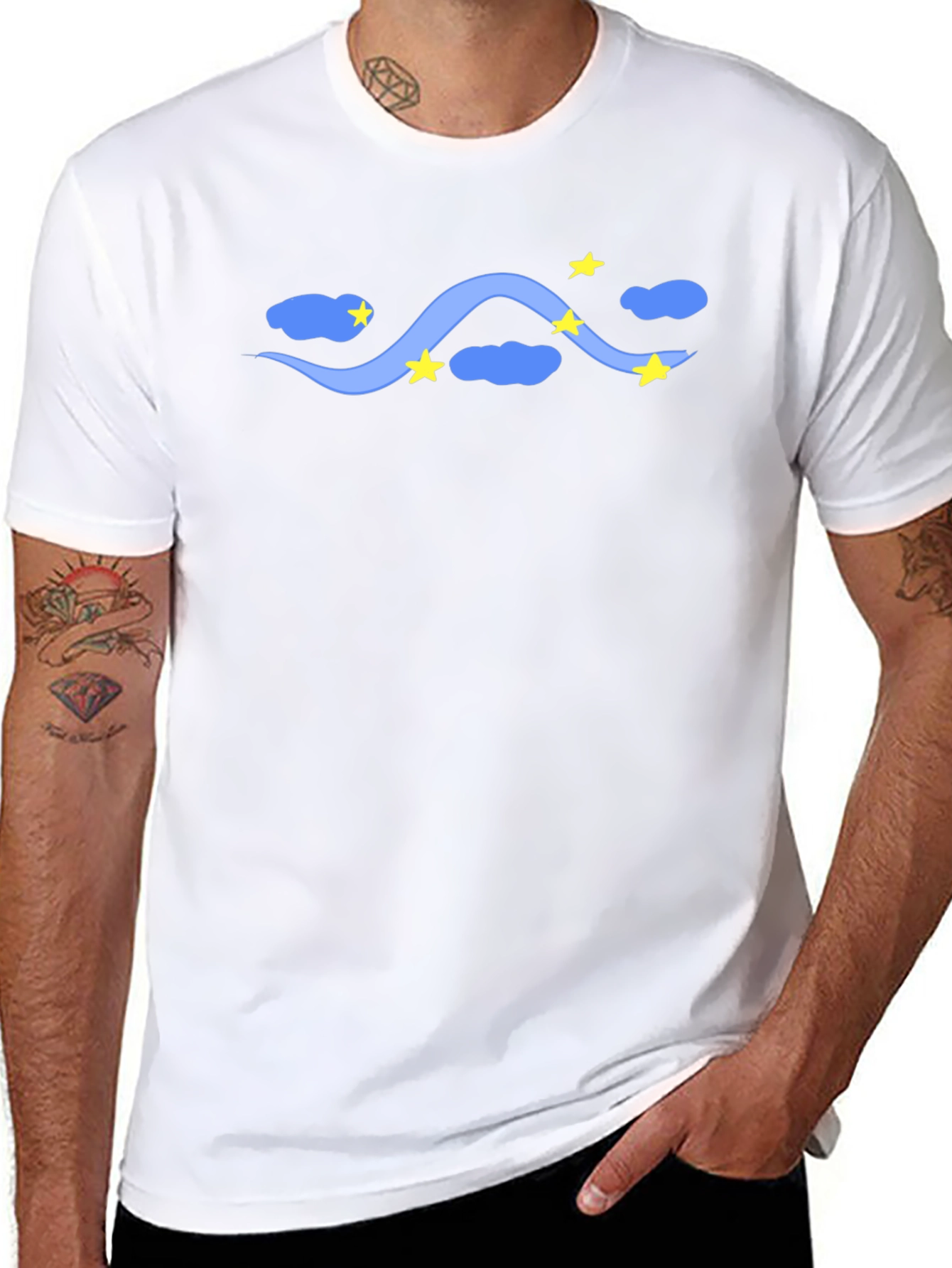 Starry Night Tee - Black Cotton T-Shirt Celestial Design
