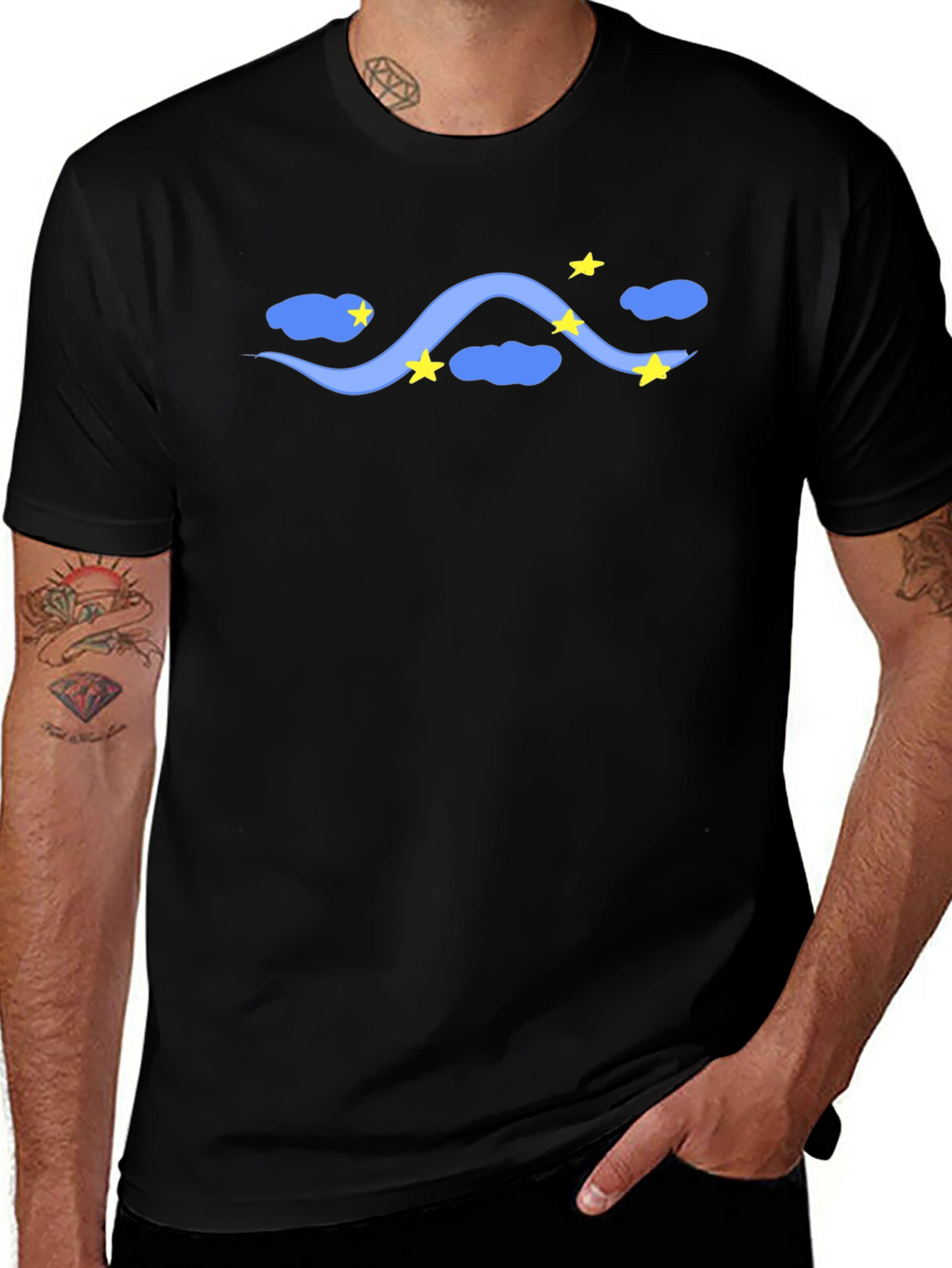 Starry Night Tee - Black Cotton T-Shirt Celestial Design
