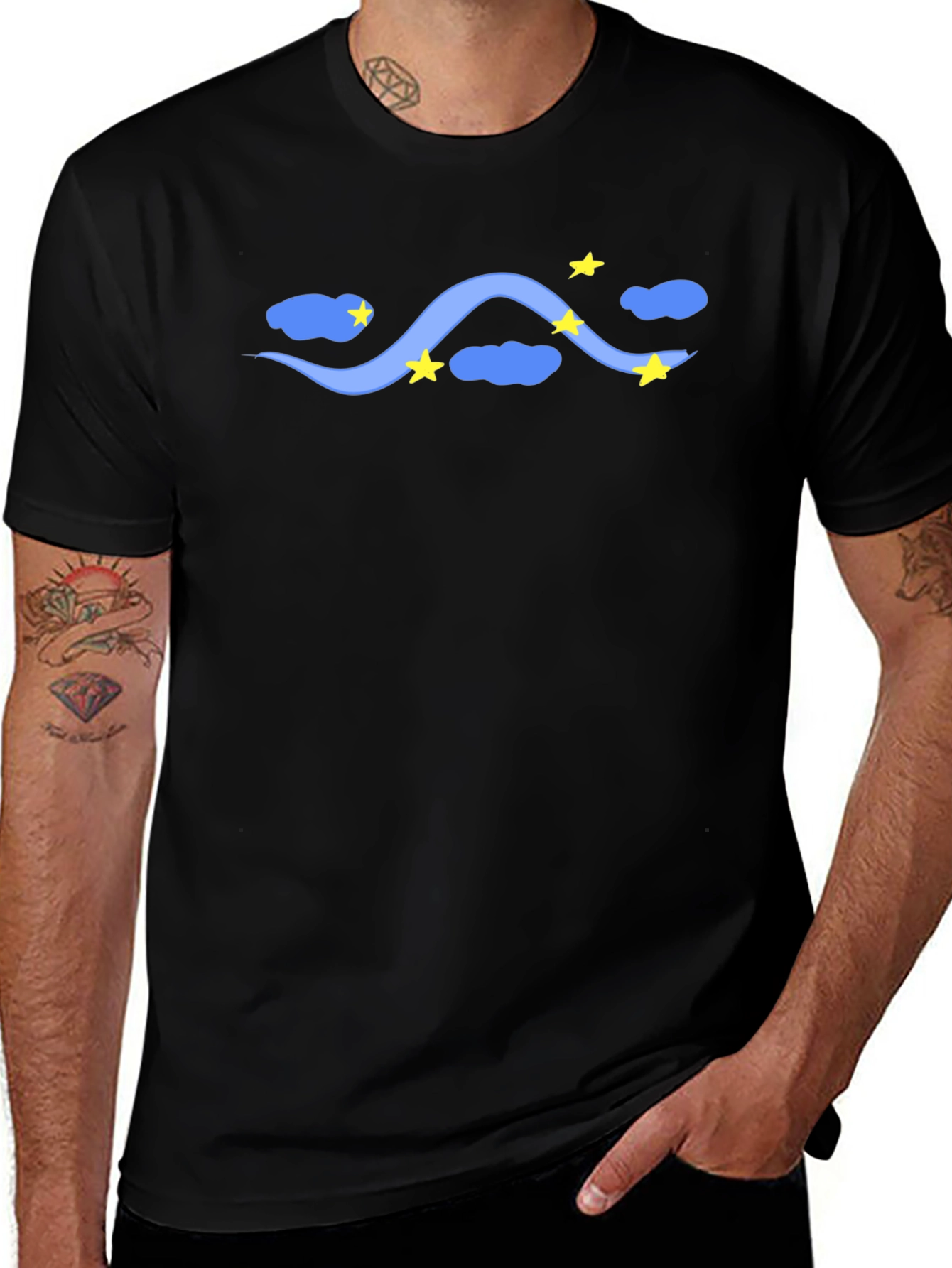 Starry Night Tee - Black Cotton T-Shirt Celestial Design