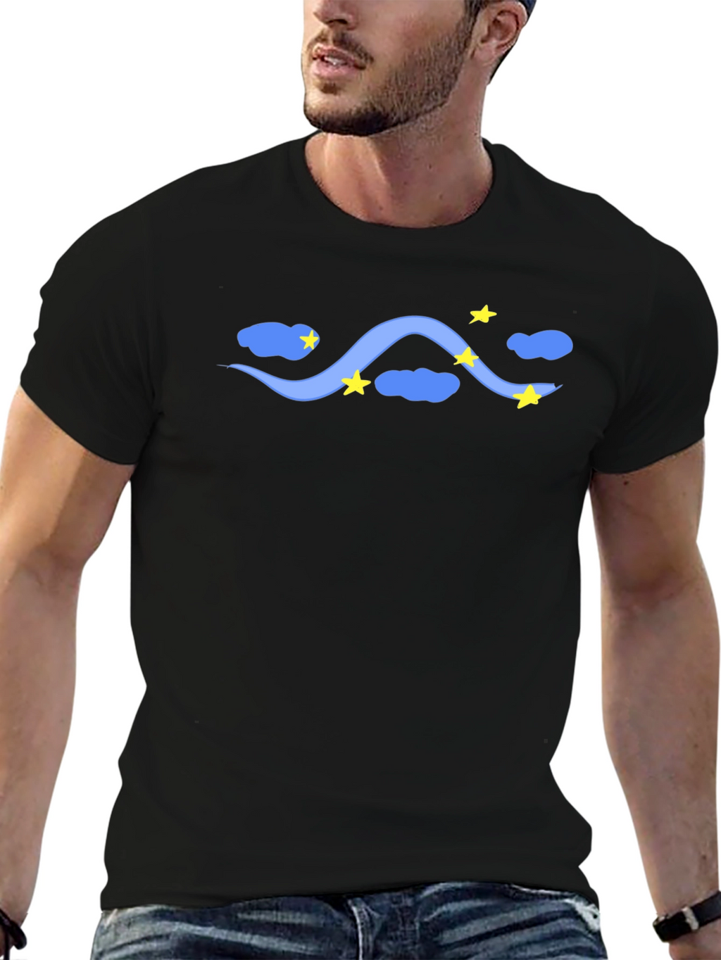 Starry Night Tee - Black Cotton T-Shirt Celestial Design