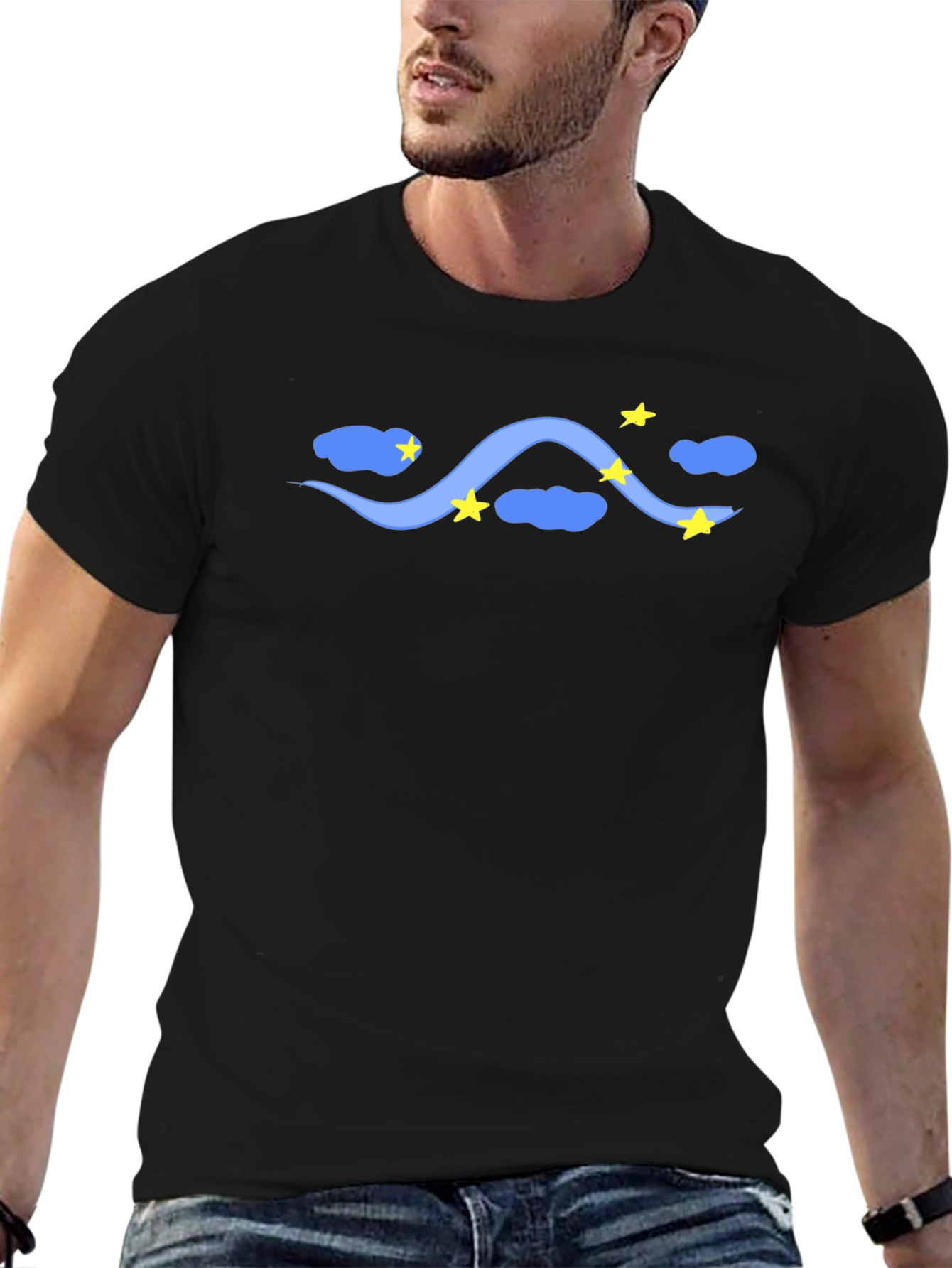 Starry Night Tee - Black Cotton T-Shirt Celestial Design