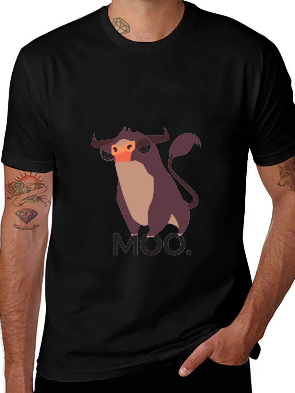 Moo Cow Graphic Tee - Black Cotton T-Shirt
