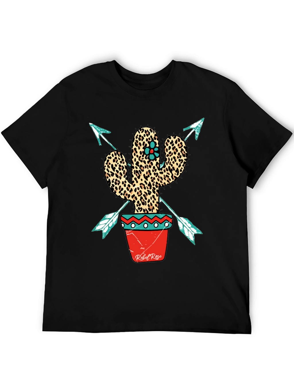 Leopard Print Cactus Graphic Tee - Western Style