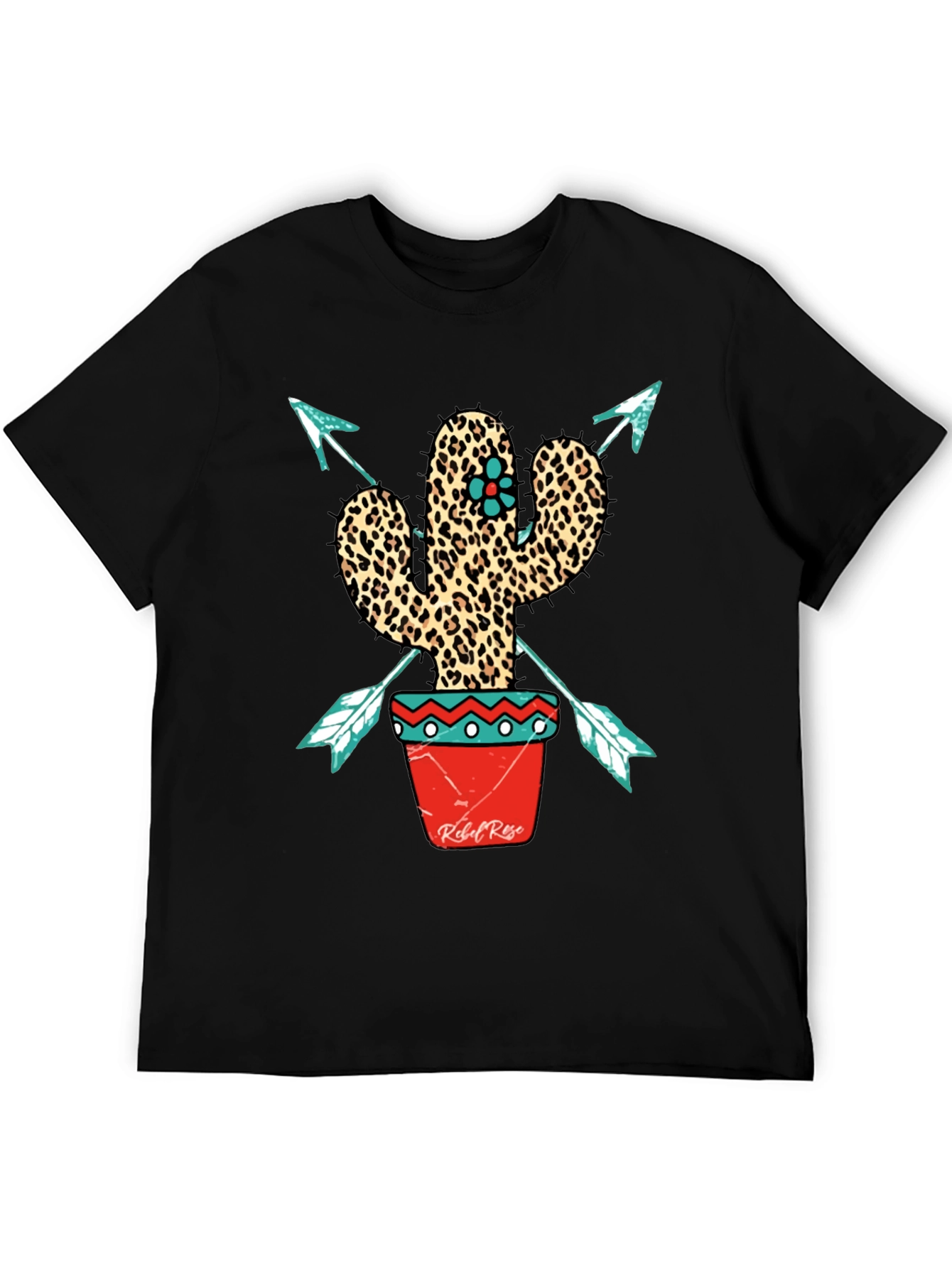 Leopard Print Cactus Graphic Tee - Western Style