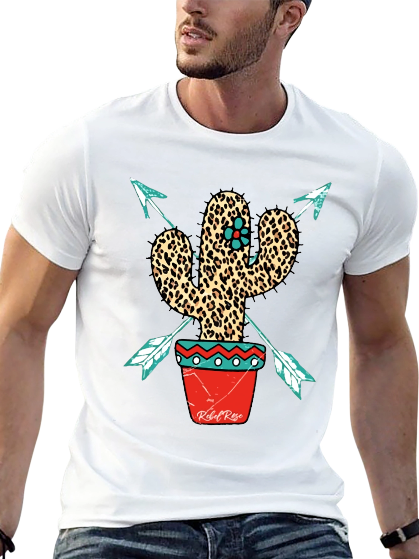 Leopard Print Cactus Graphic Tee - Western Style