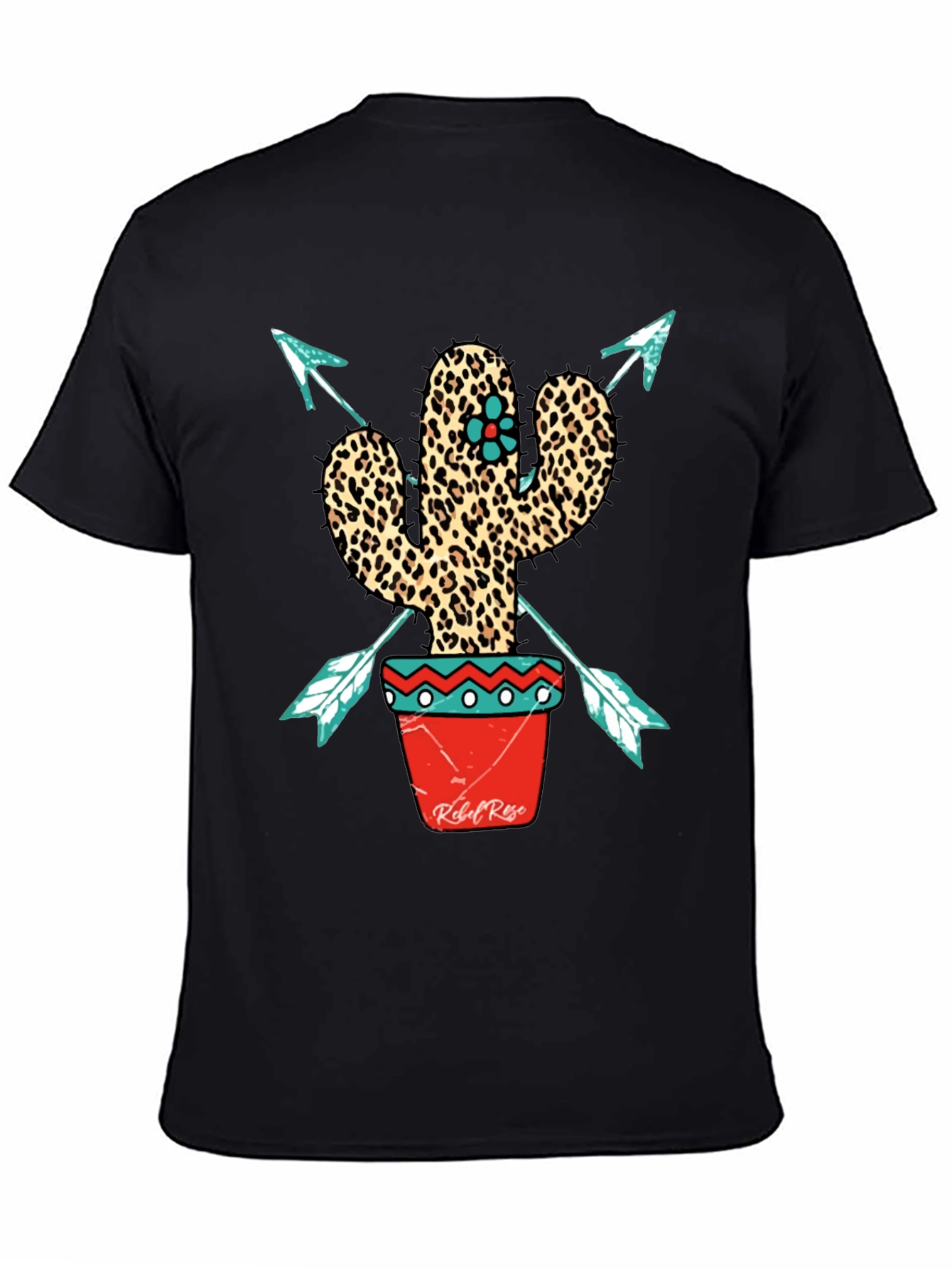 Leopard Print Cactus Graphic Tee - Western Style