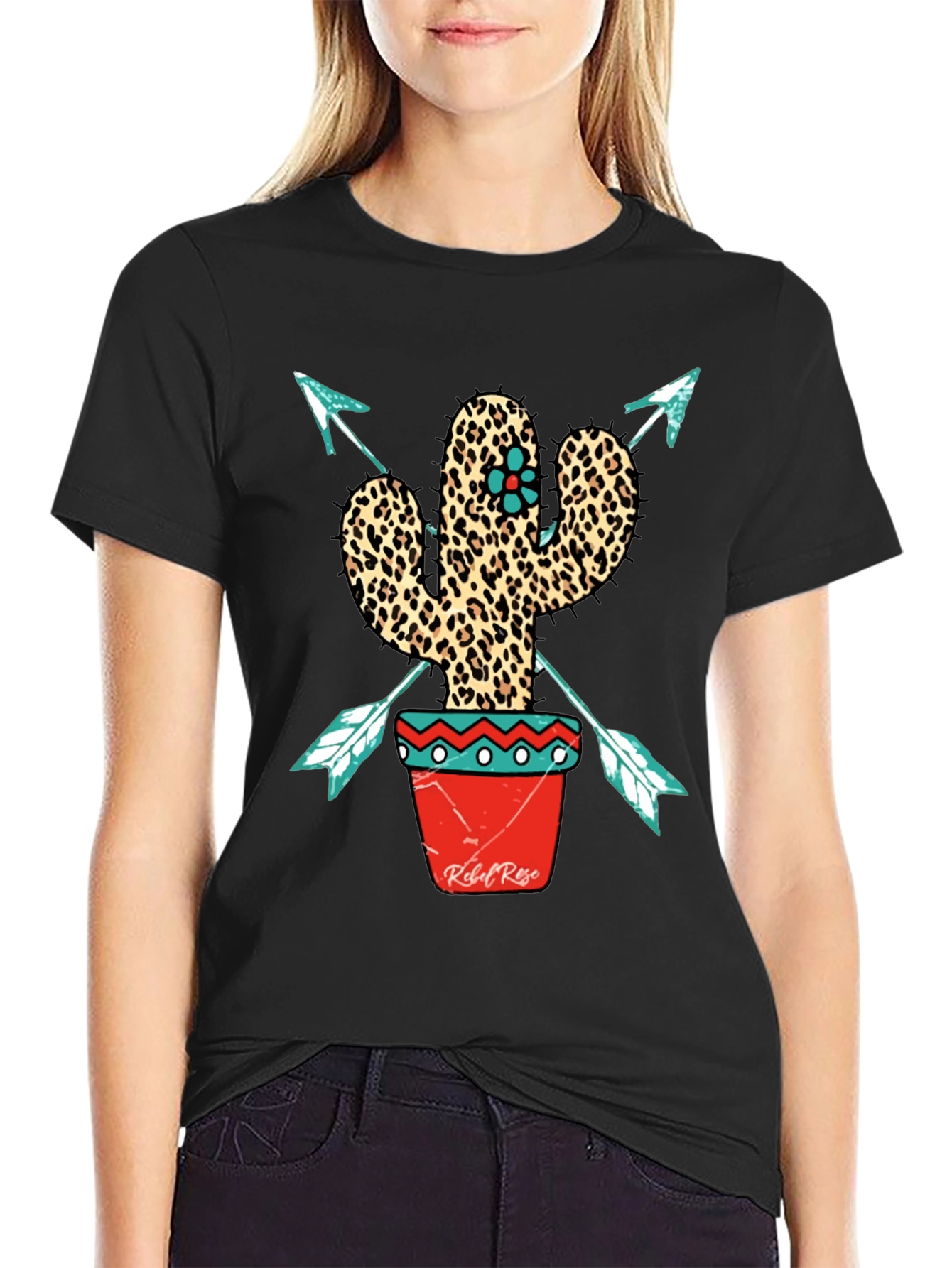 Leopard Print Cactus Graphic Tee - Western Style
