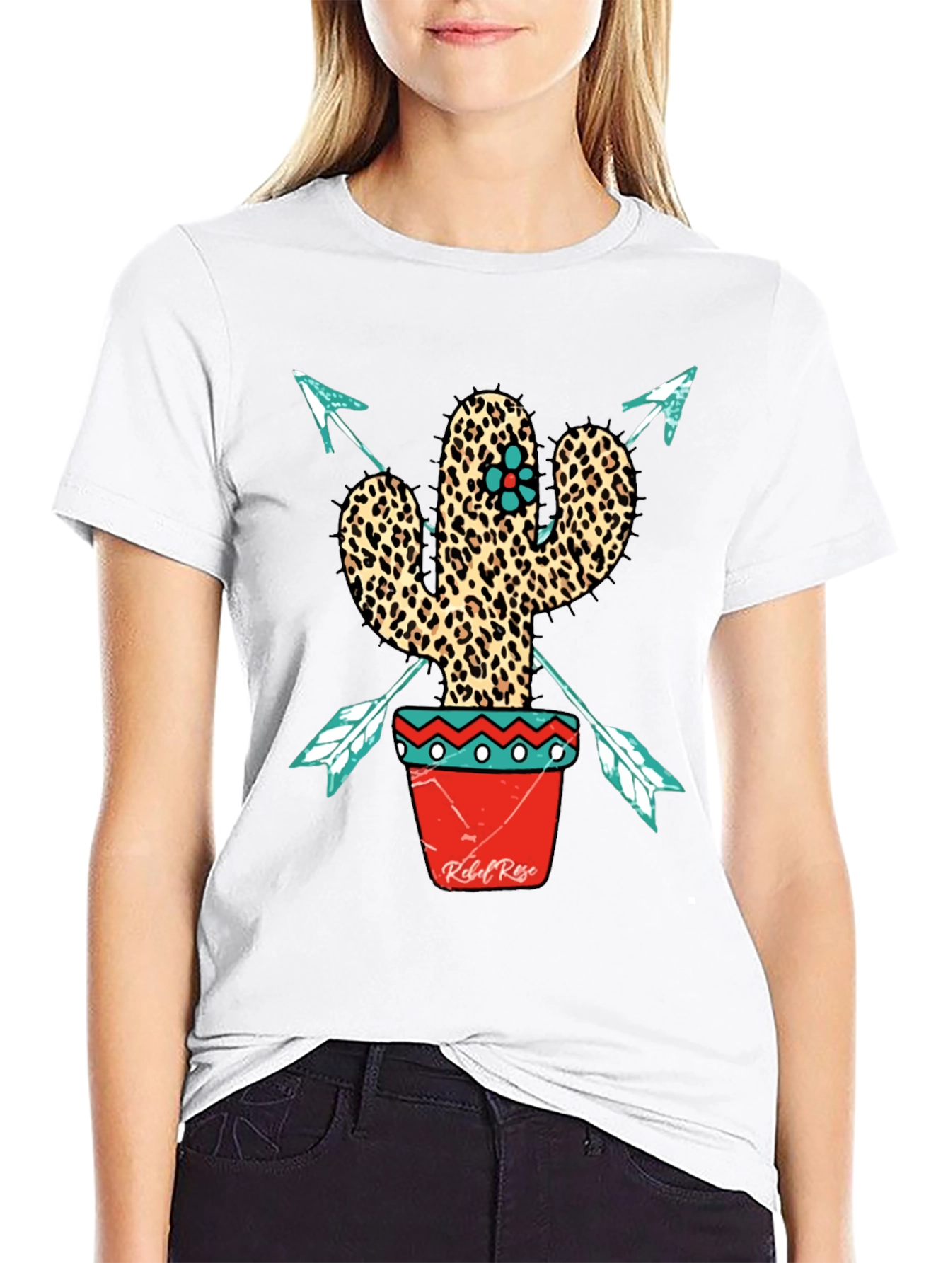 Leopard Print Cactus Graphic Tee - Western Style