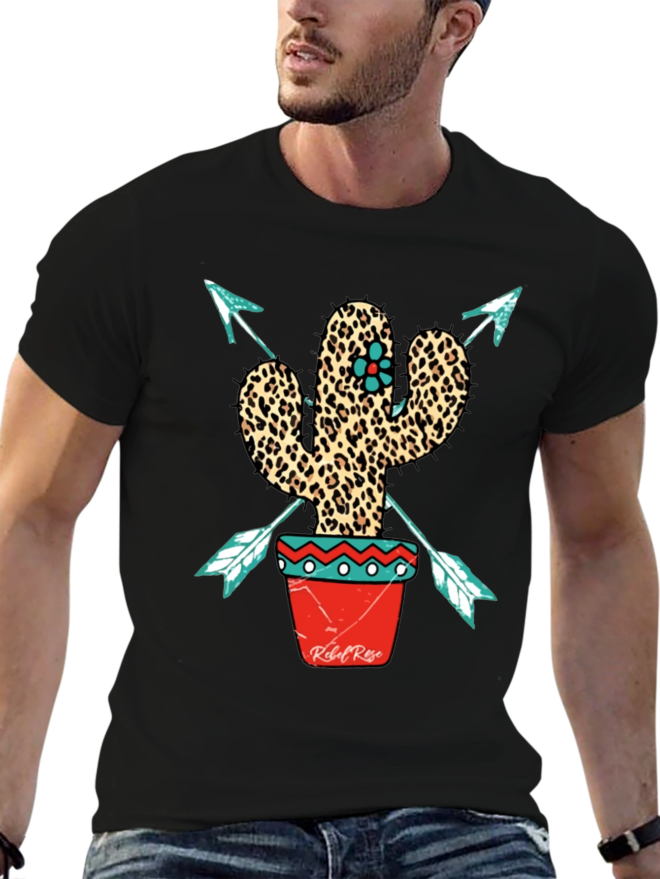 Leopard Print Cactus Graphic Tee - Western Style