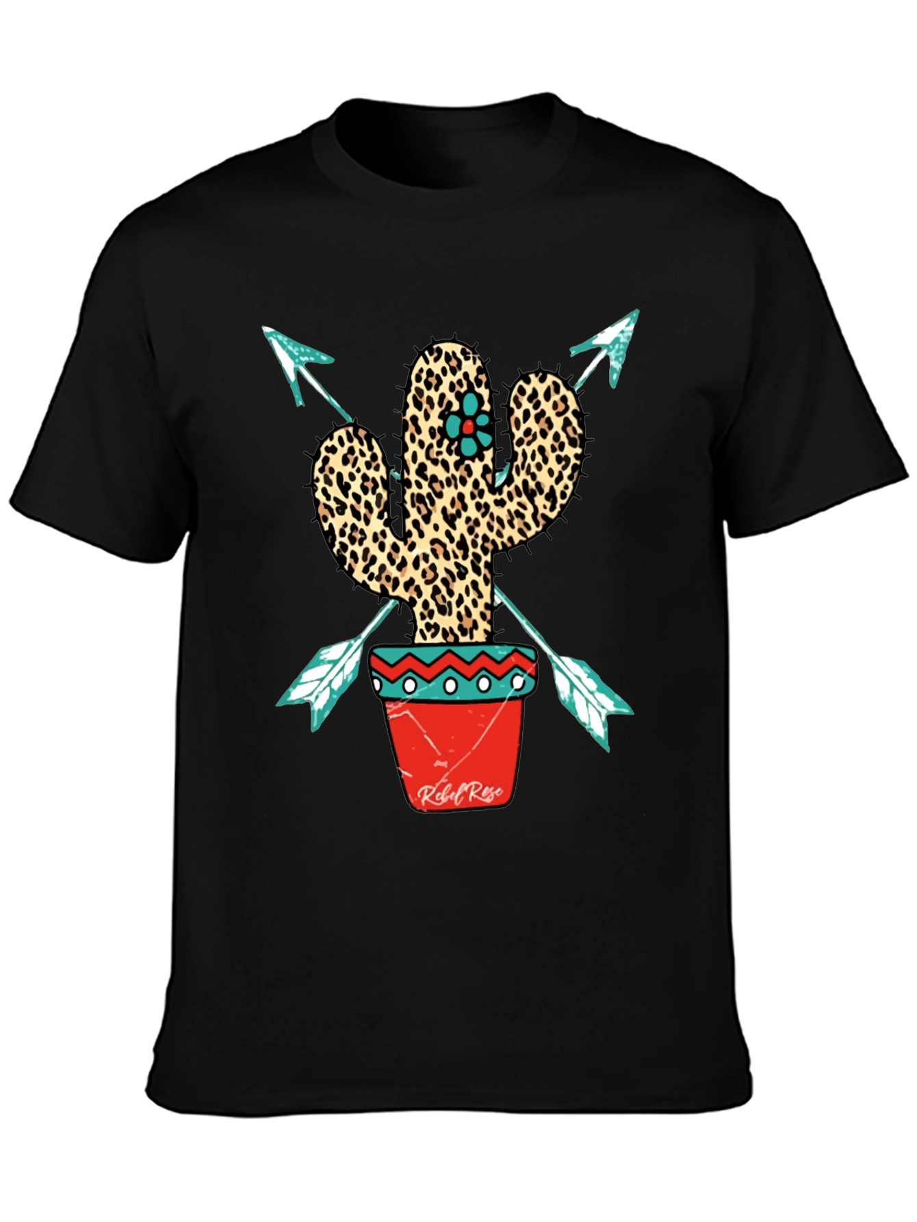 Leopard Print Cactus Graphic Tee - Western Style
