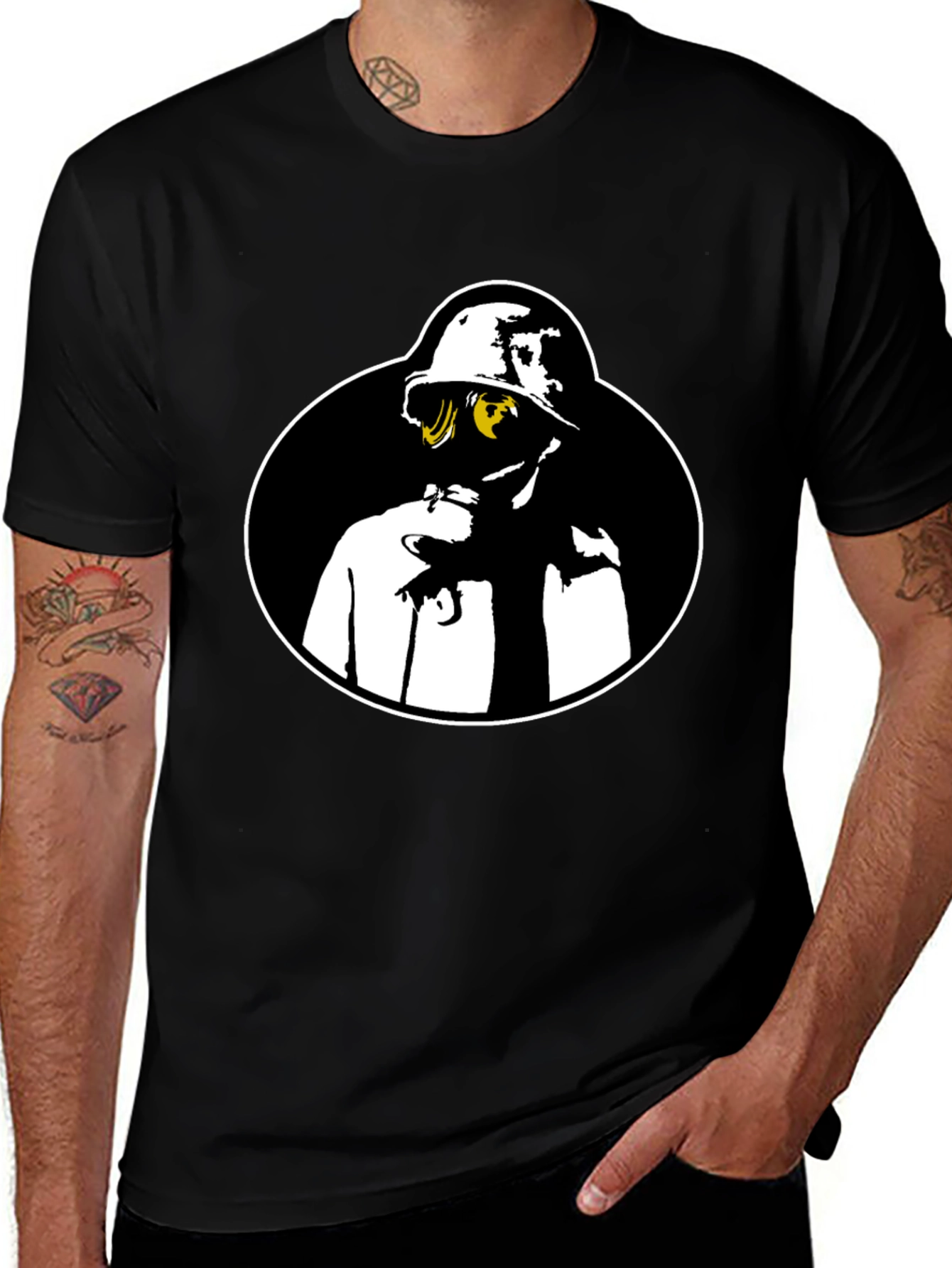Gas Mask Graphic Tee - Black Crew Neck Shirt