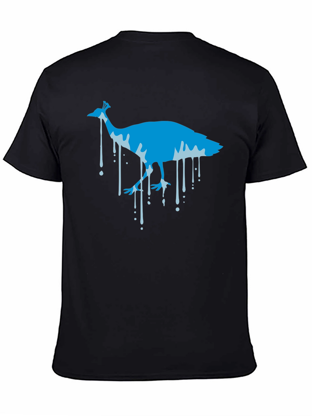 Blue Peacock Graphic Print Black T-Shirt
