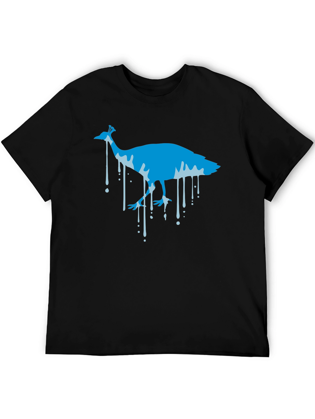 Blue Peacock Graphic Print Black T-Shirt