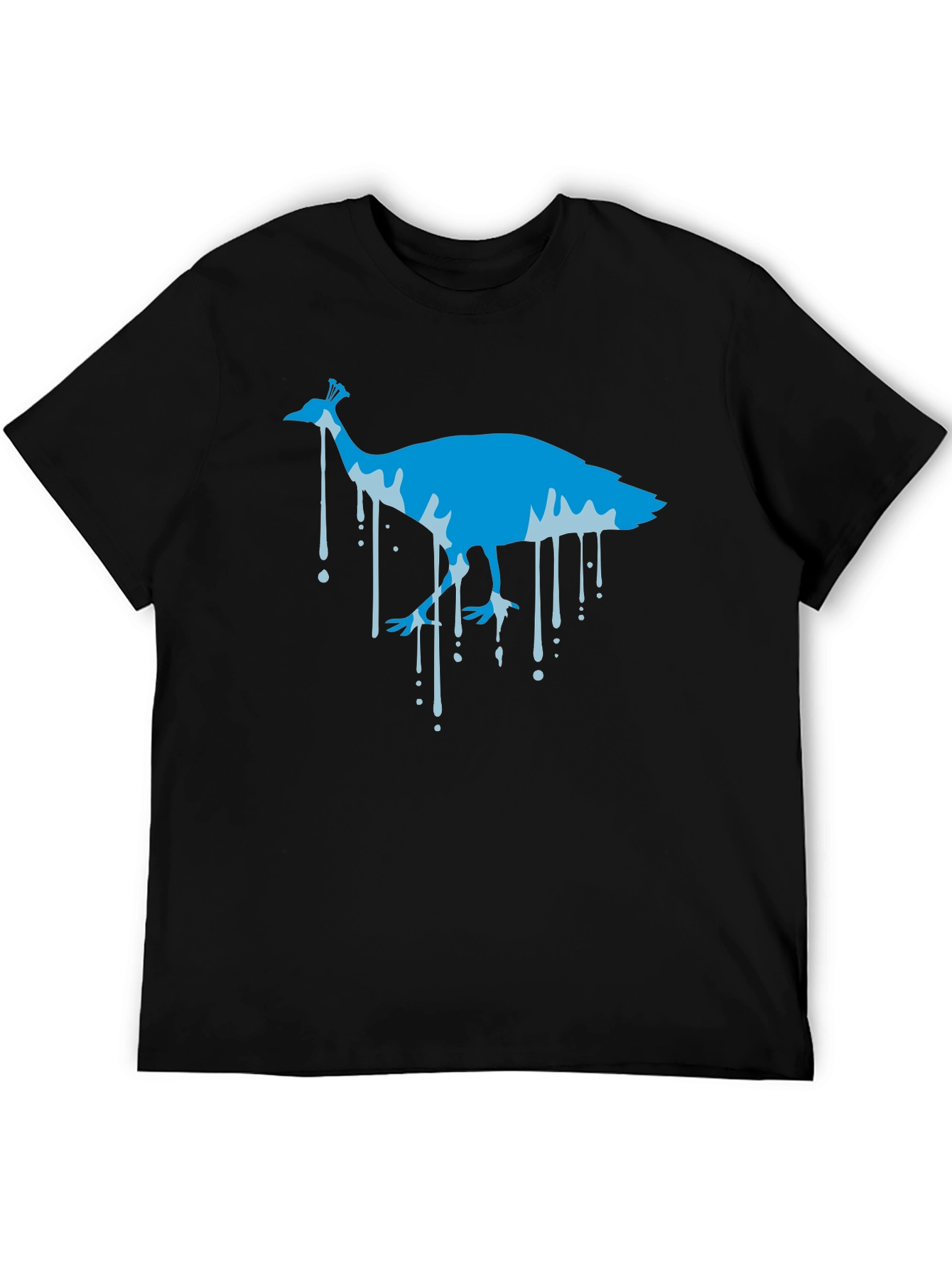 Blue Peacock Graphic Print Black T-Shirt