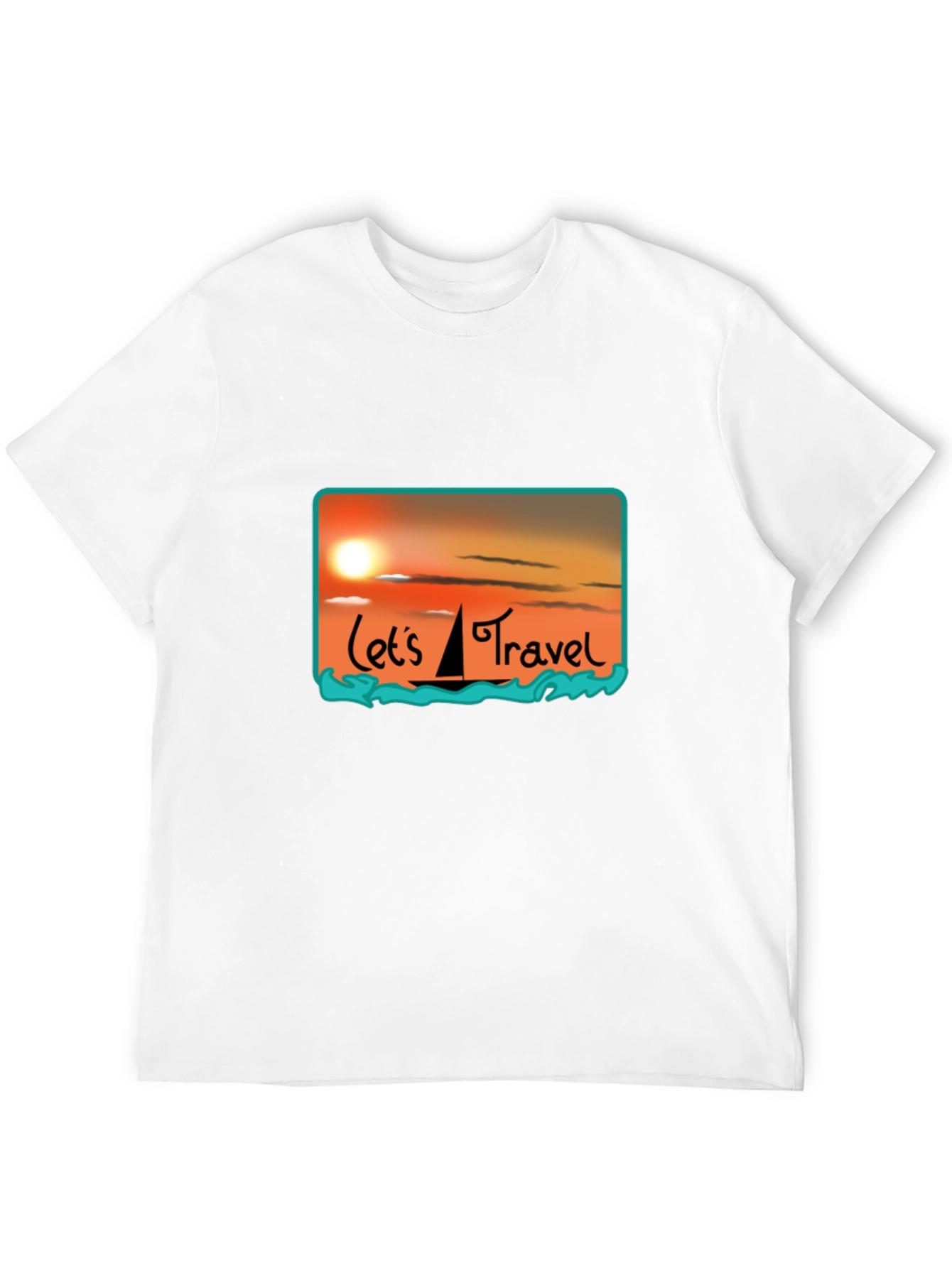 Lets Travel T-Shirt: Sunset Sailboat Design