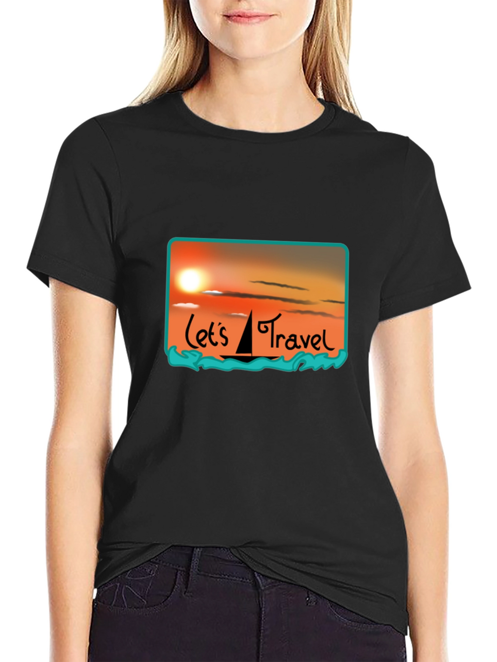 Lets Travel T-Shirt: Sunset Sailboat Design