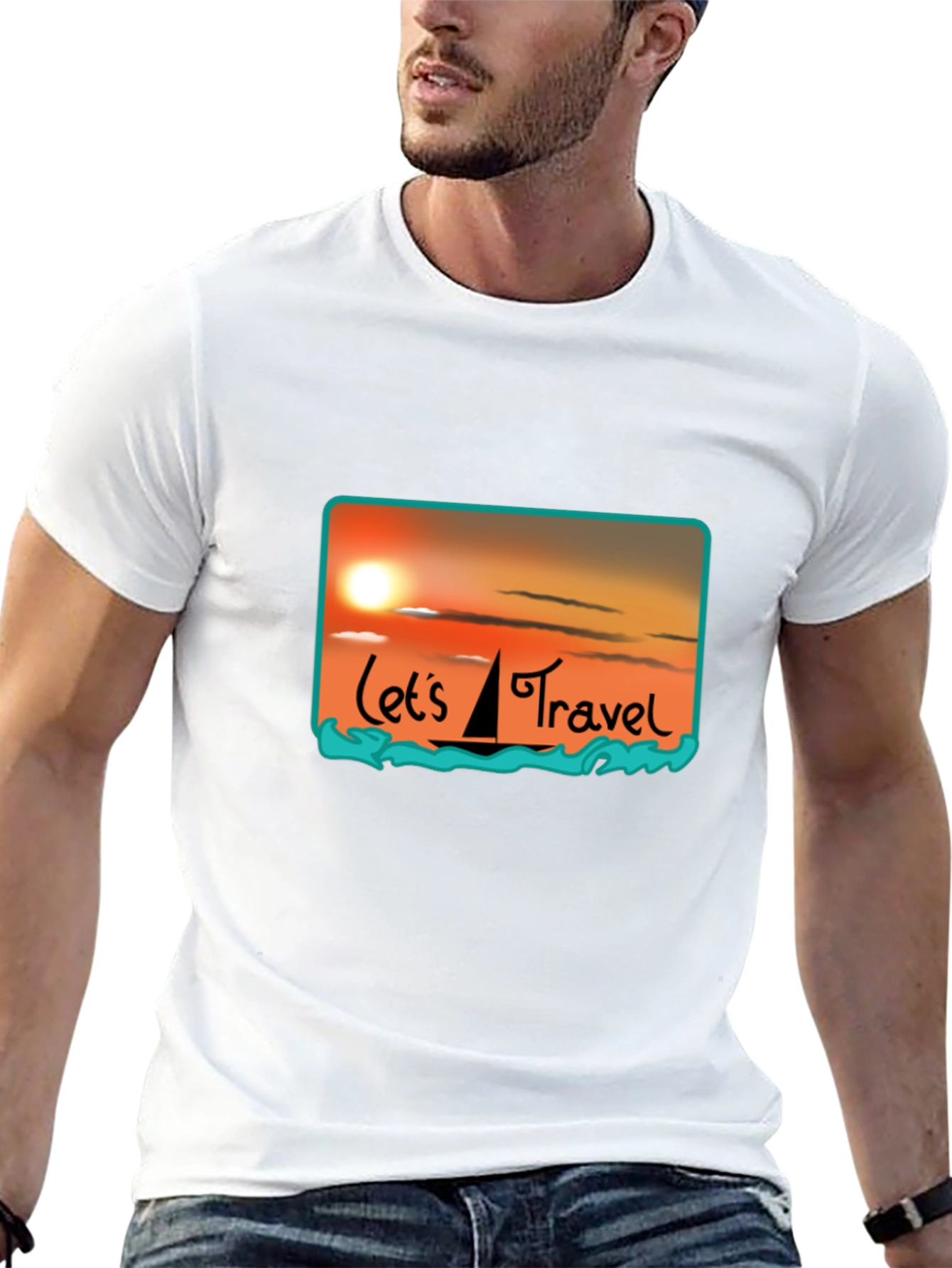 Lets Travel T-Shirt: Sunset Sailboat Design