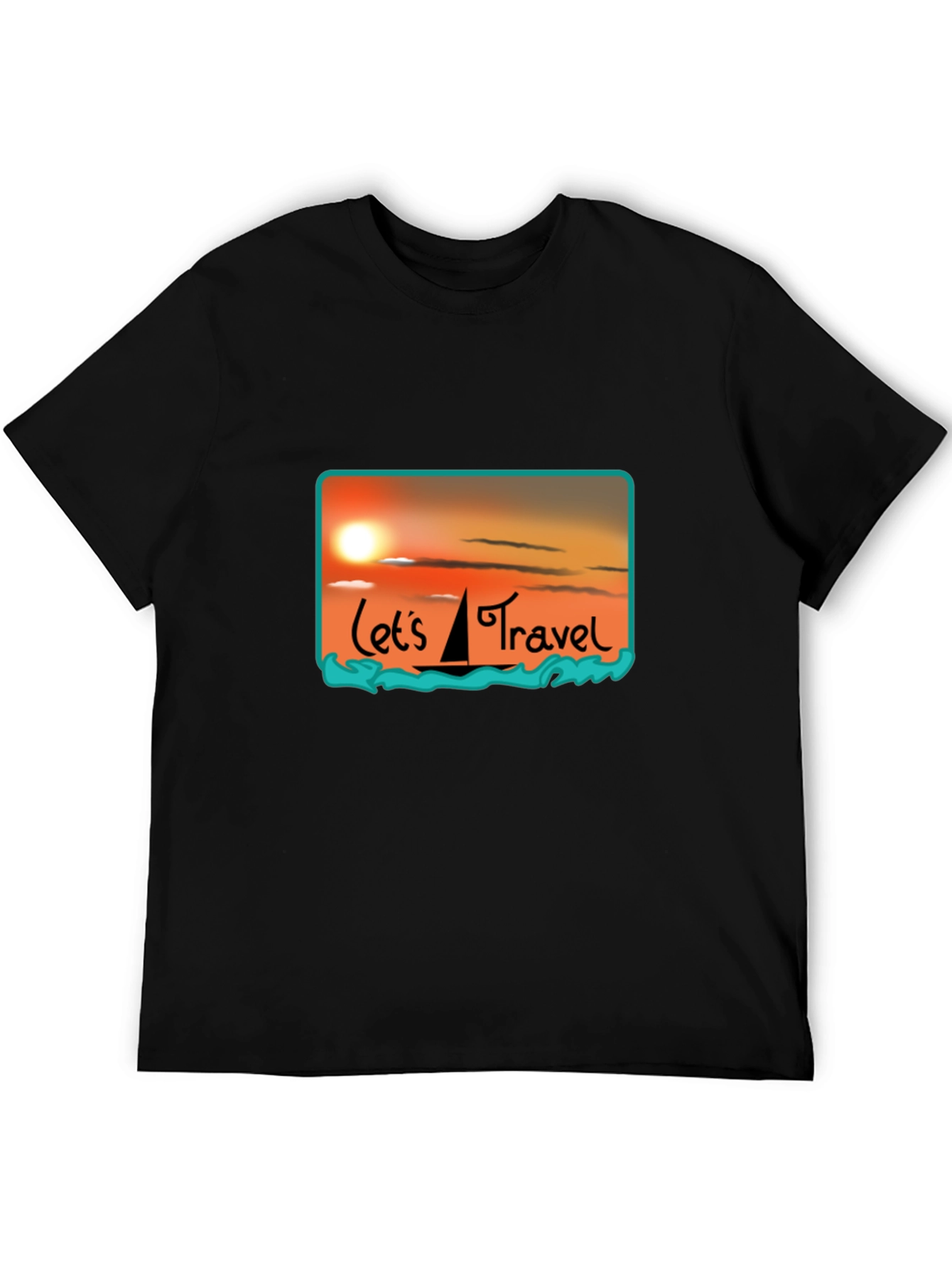 Lets Travel T-Shirt: Sunset Sailboat Design