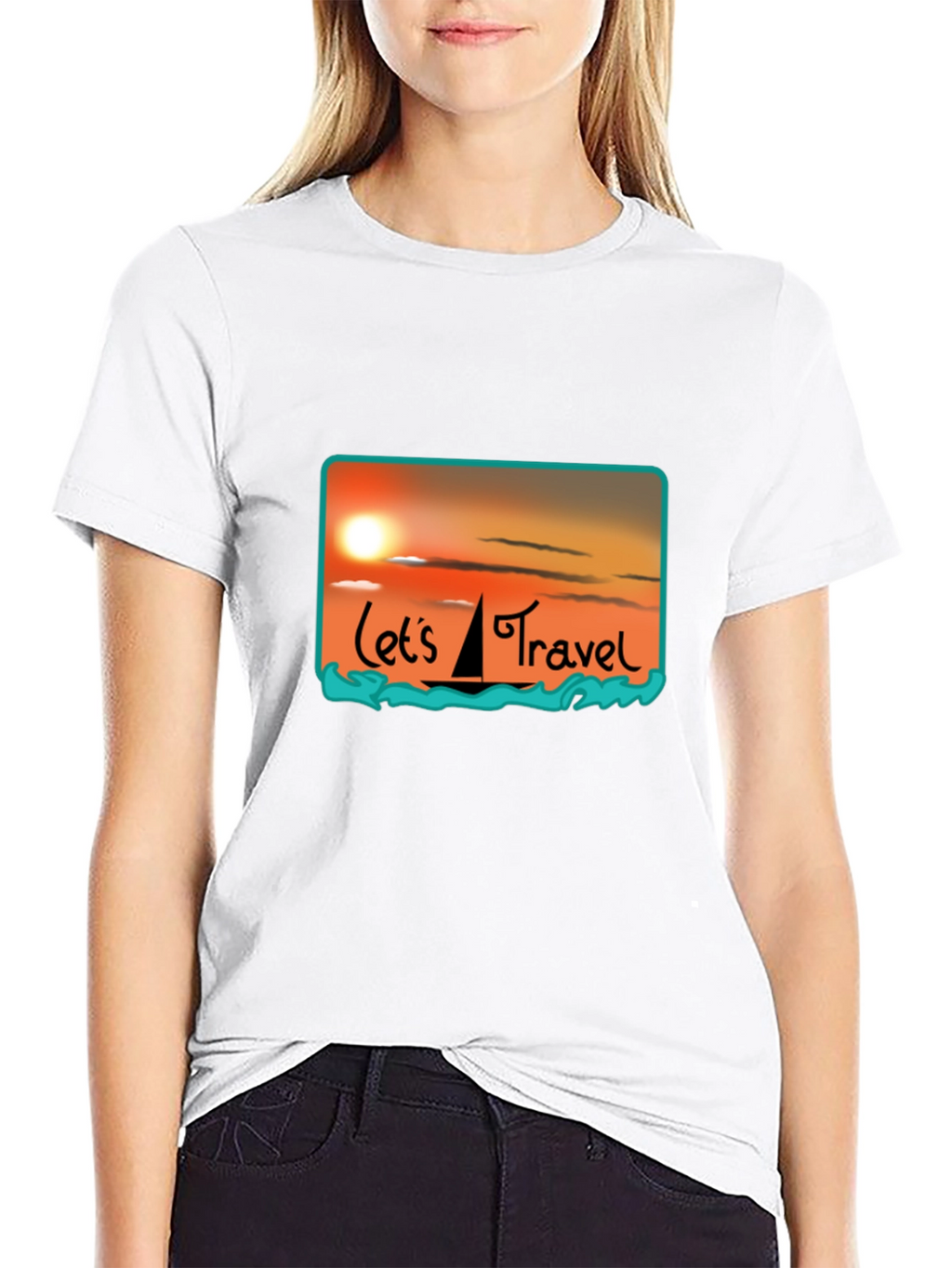 Lets Travel T-Shirt: Sunset Sailboat Design