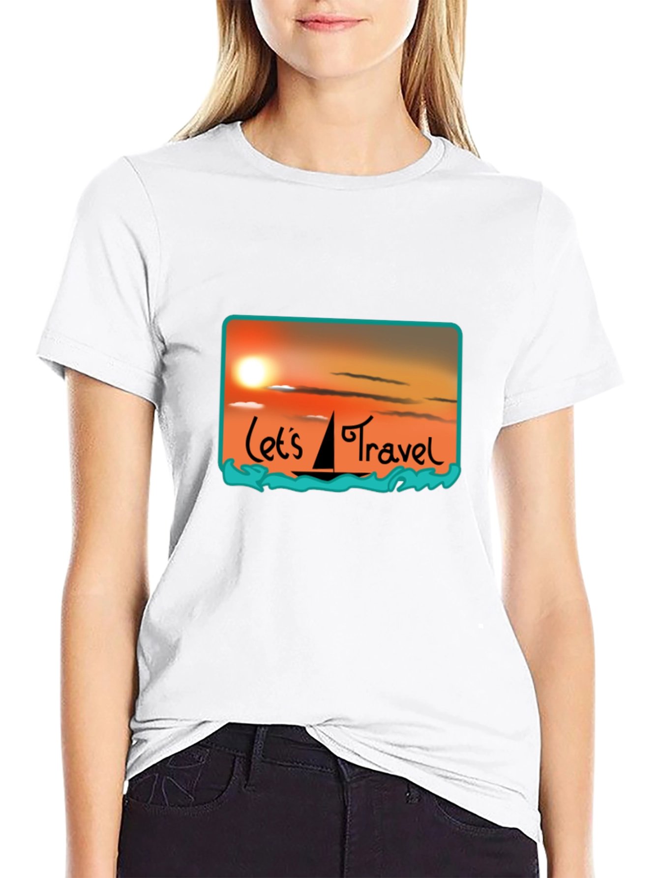 Lets Travel T-Shirt: Sunset Sailboat Design