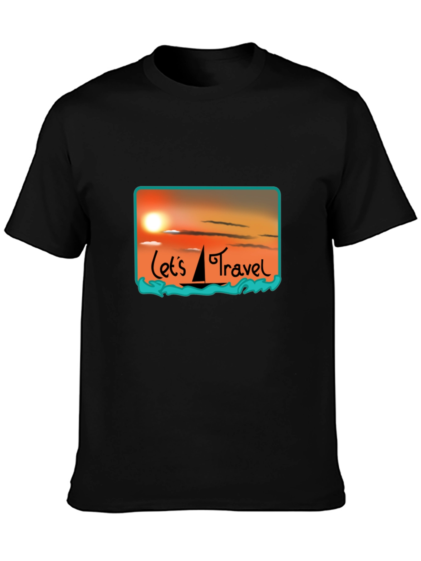 Lets Travel T-Shirt: Sunset Sailboat Design