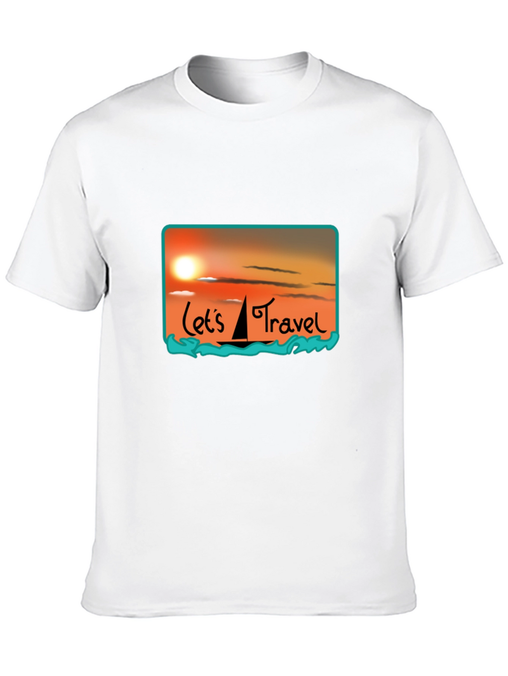 Lets Travel T-Shirt: Sunset Sailboat Design