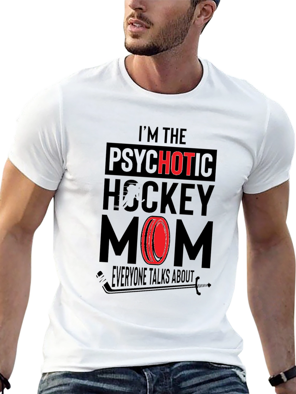 Psychotic Hockey Mom Graphic T-Shirt - Novelty Tee