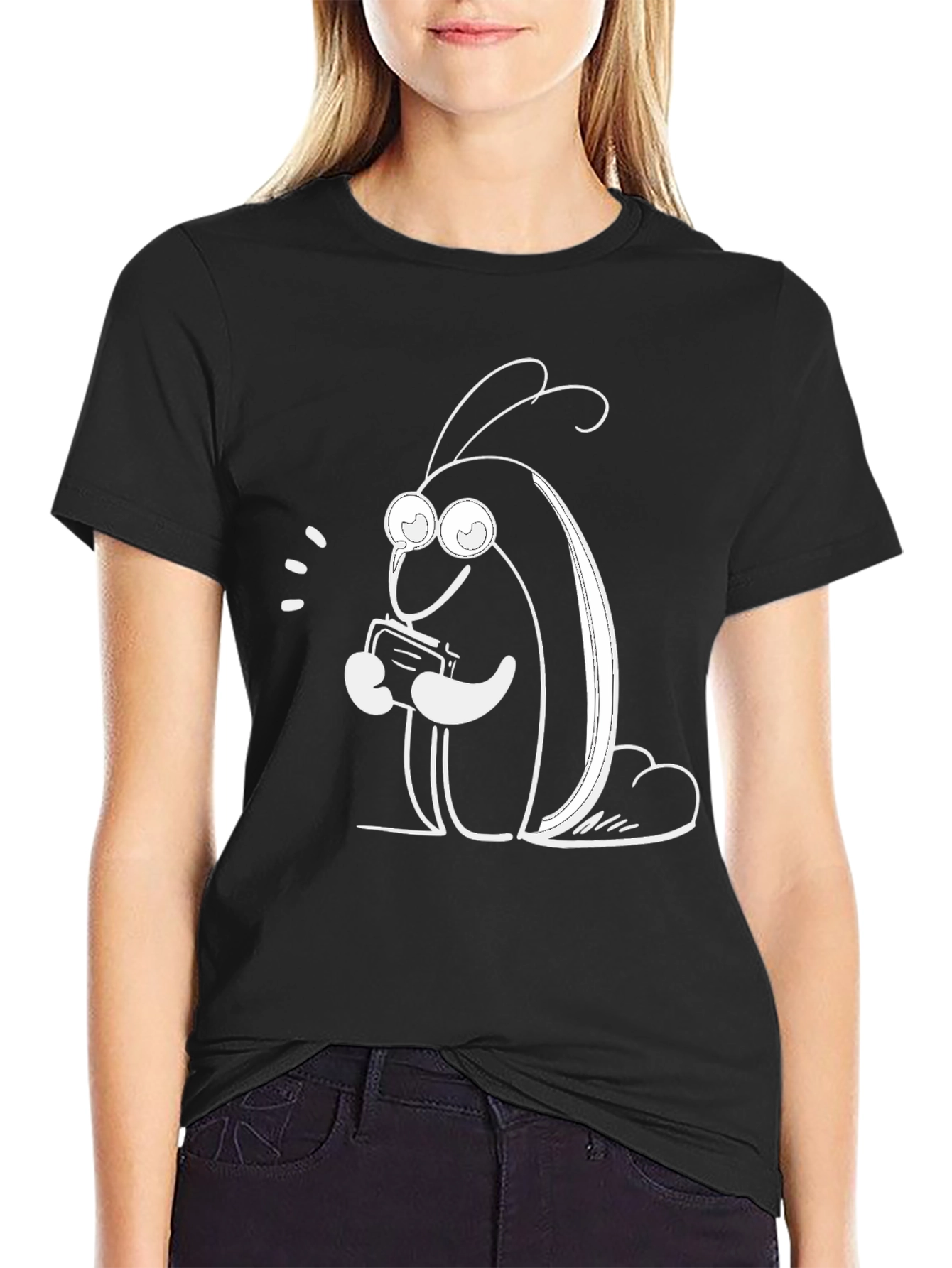 Cute Cartoon Bug on Black T-Shirt
