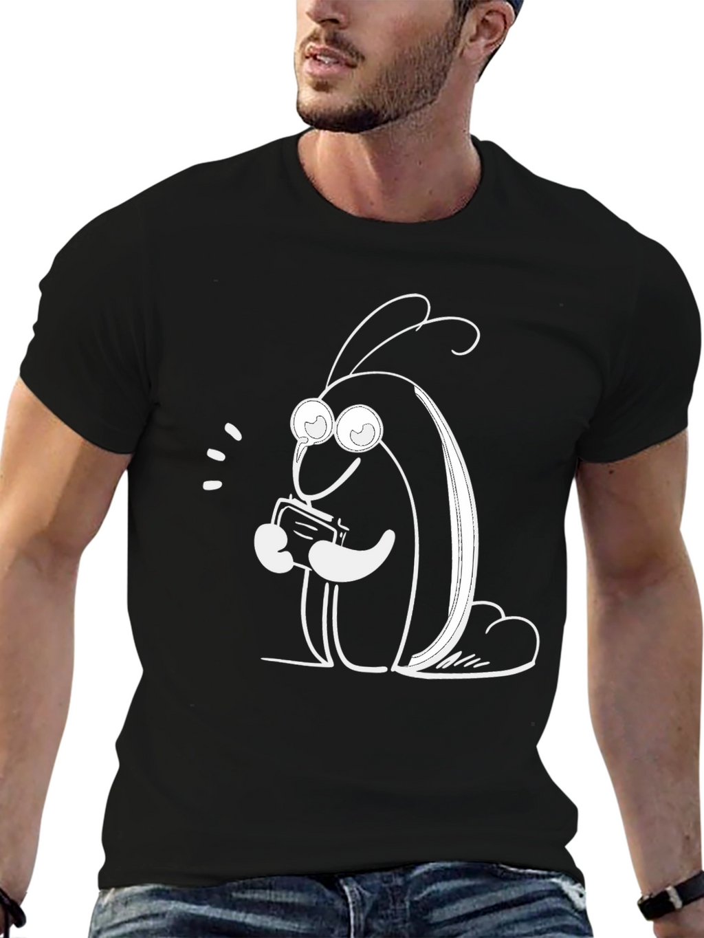 Cute Cartoon Bug on Black T-Shirt