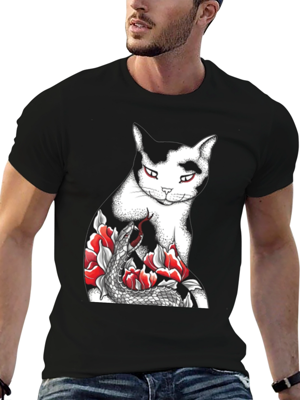 Cat & Snake Graphic Tee - Unique Design