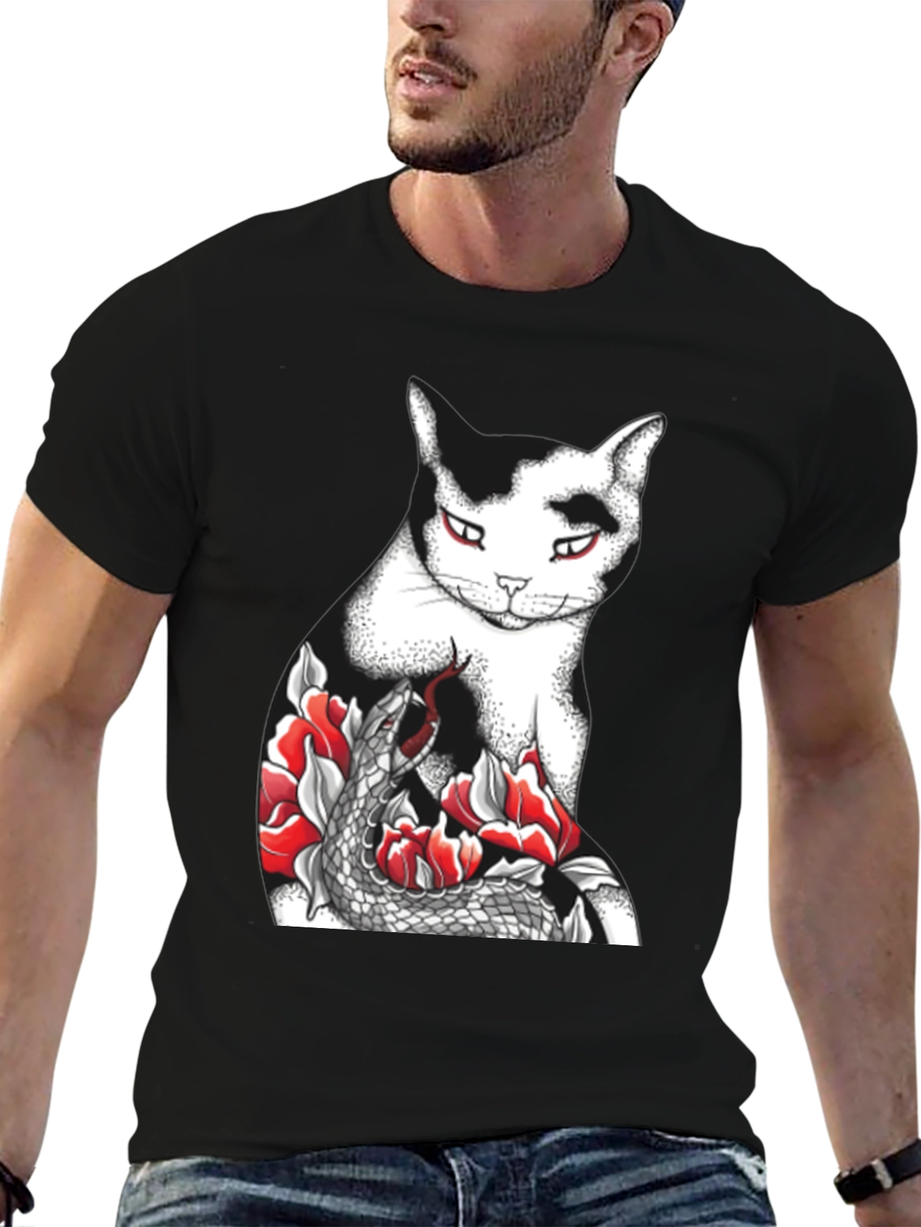 Cat & Snake Graphic Tee - Unique Design