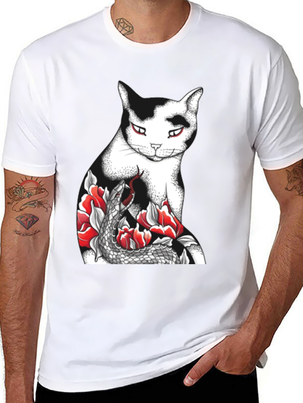 Cat & Snake Graphic Tee - Unique Design