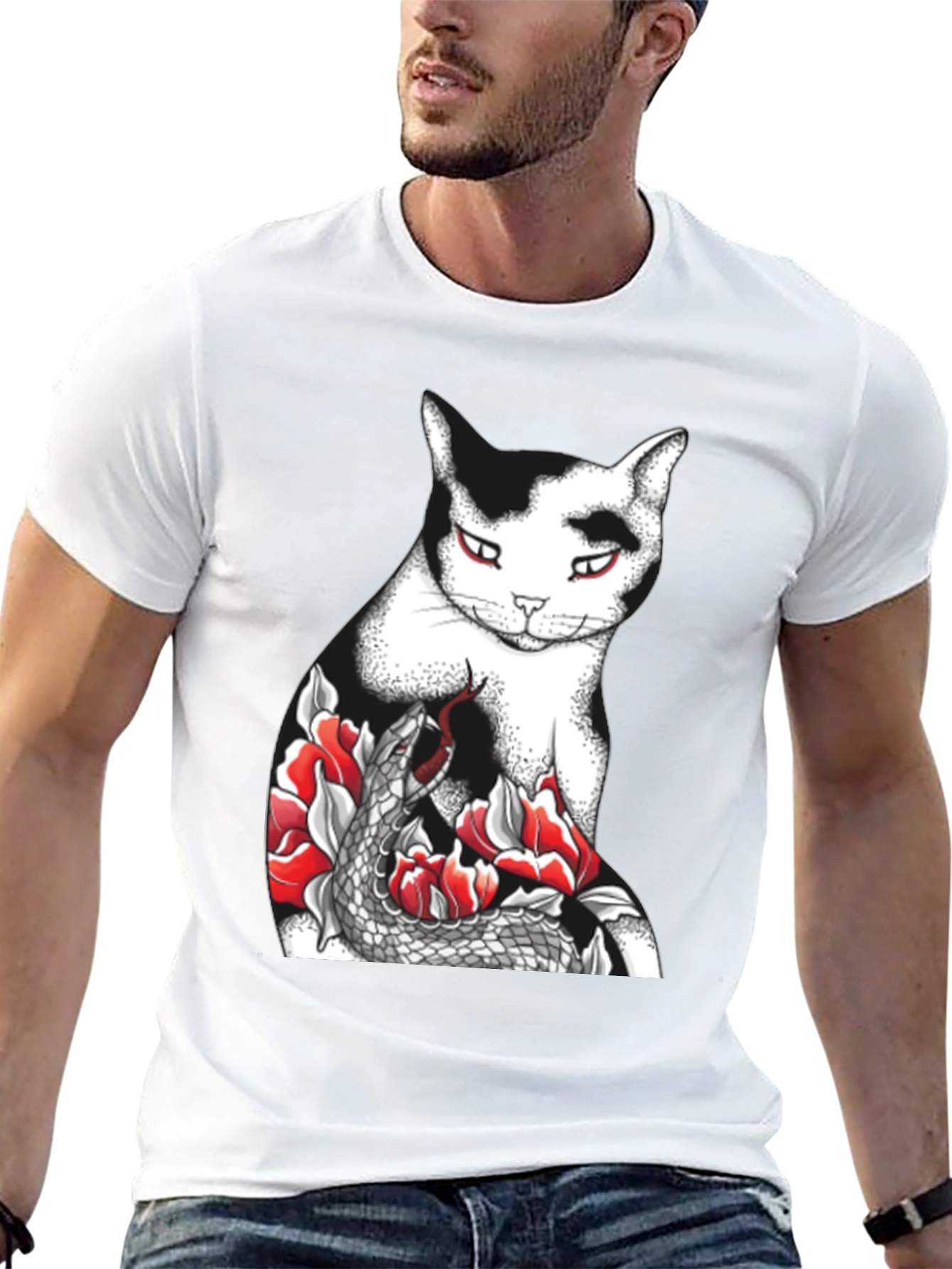 Cat & Snake Graphic Tee - Unique Design