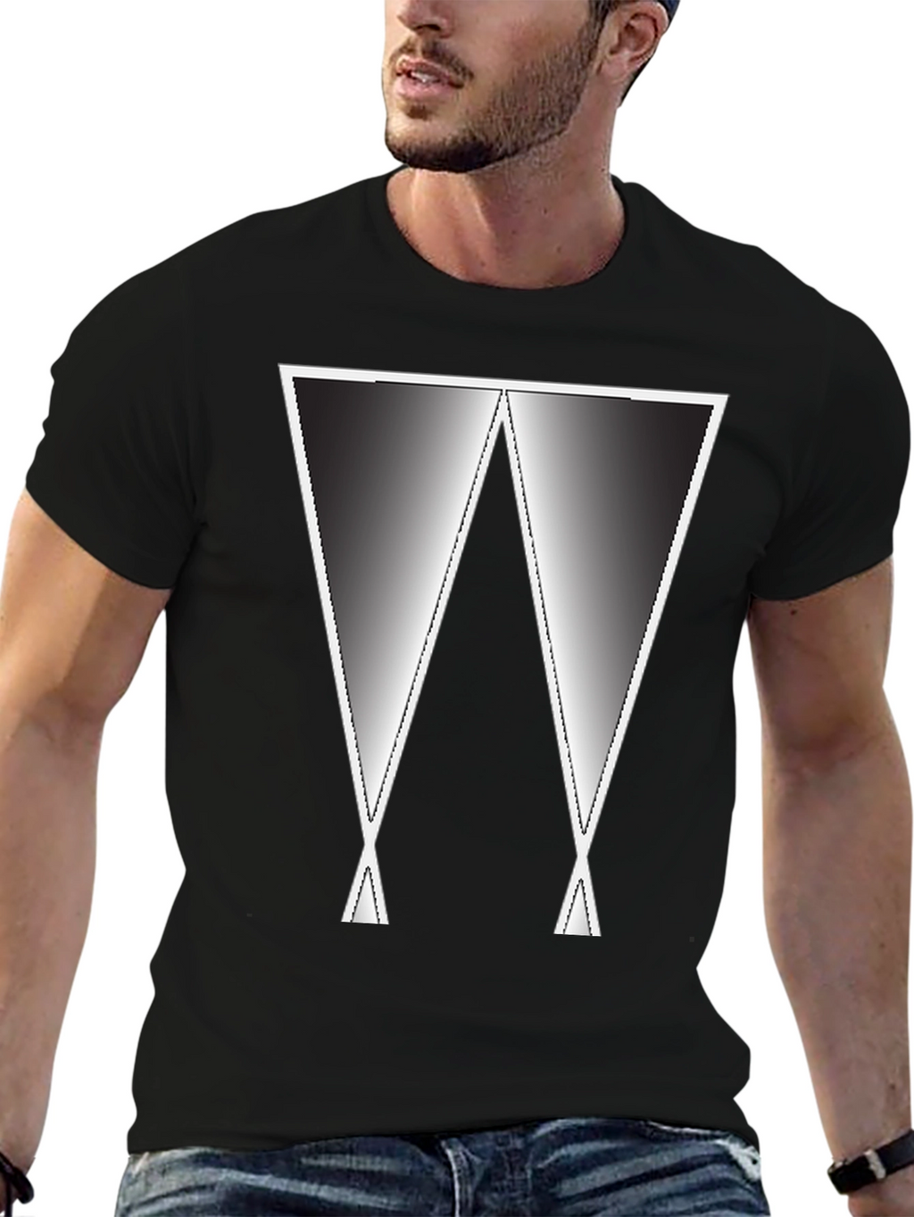 Abstract Gradient W Graphic Tee - Black Casual Shirt
