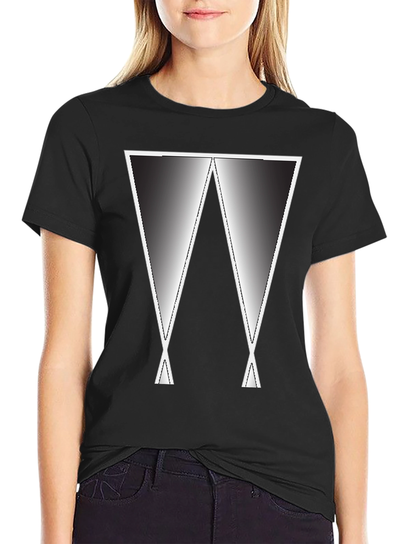 Abstract Gradient W Graphic Tee - Black Casual Shirt