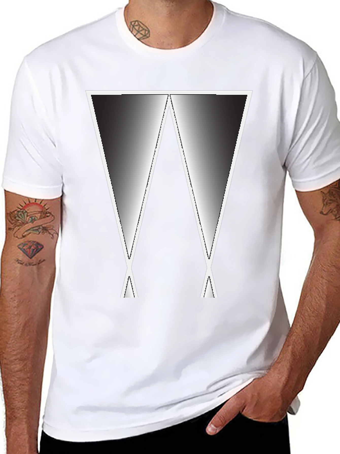 Abstract Gradient W Graphic Tee - Black Casual Shirt