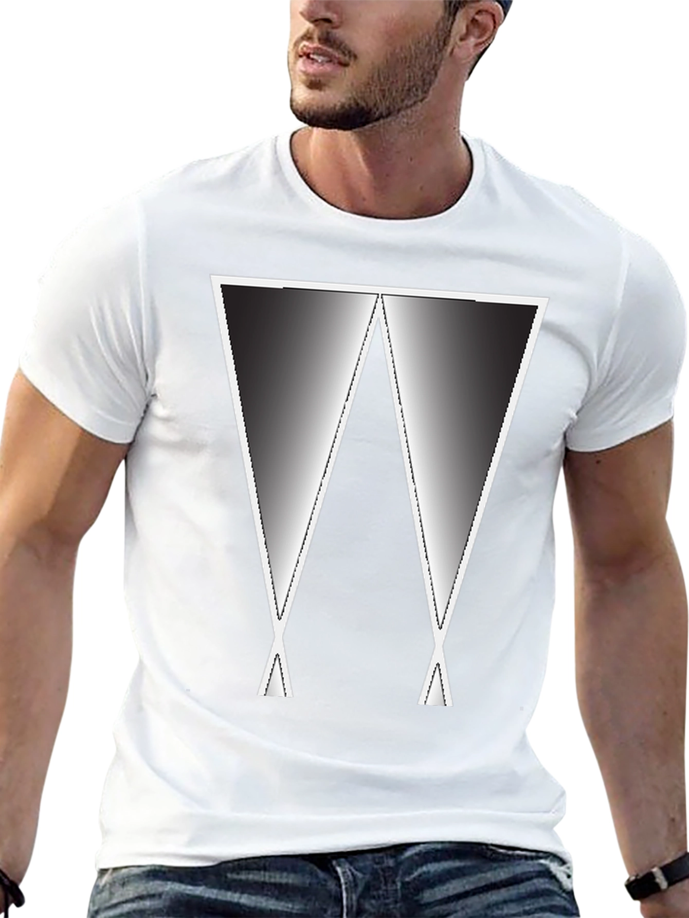 Abstract Gradient W Graphic Tee - Black Casual Shirt