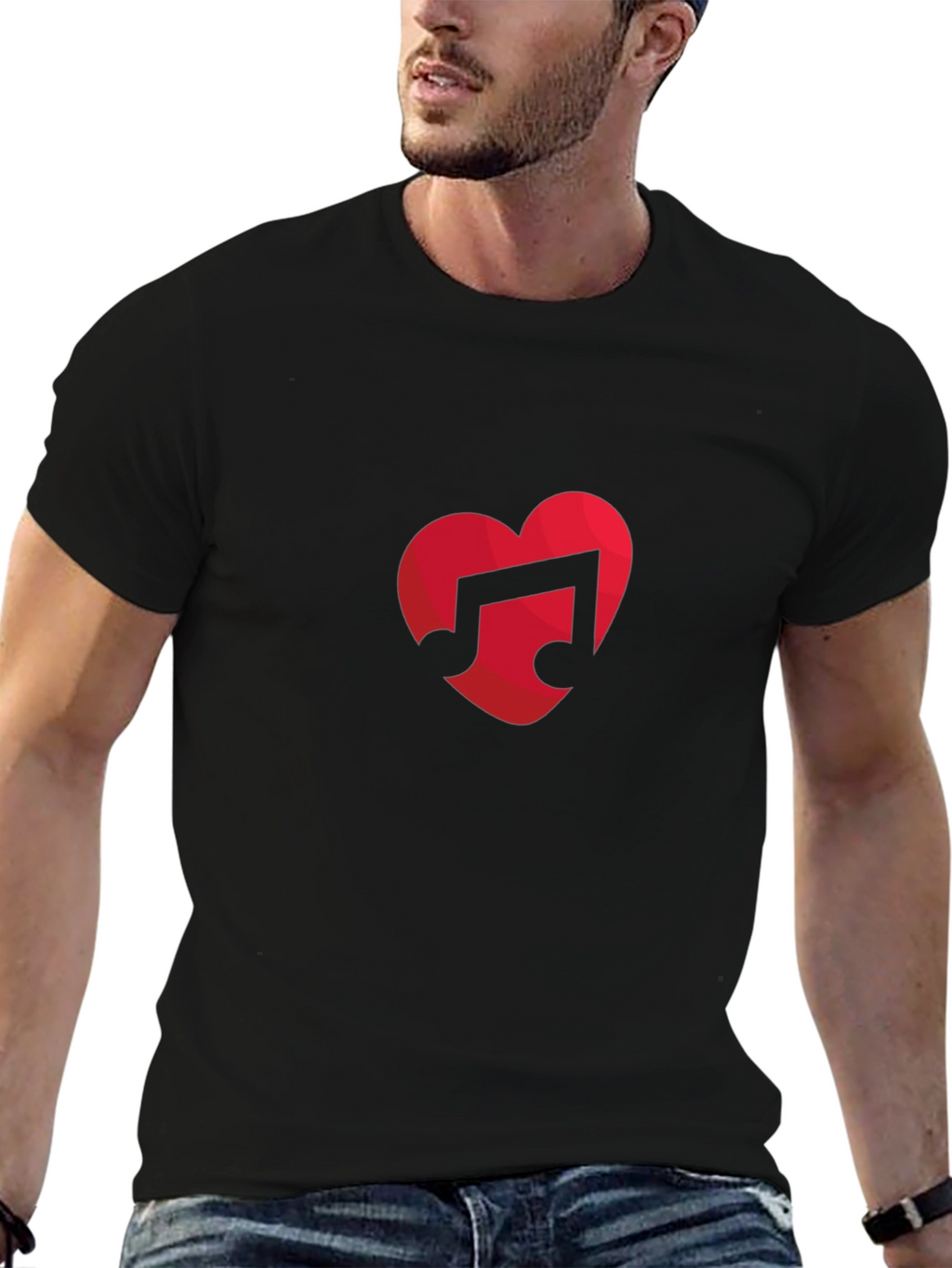 Music Lovers Heart Note Black T-Shirt