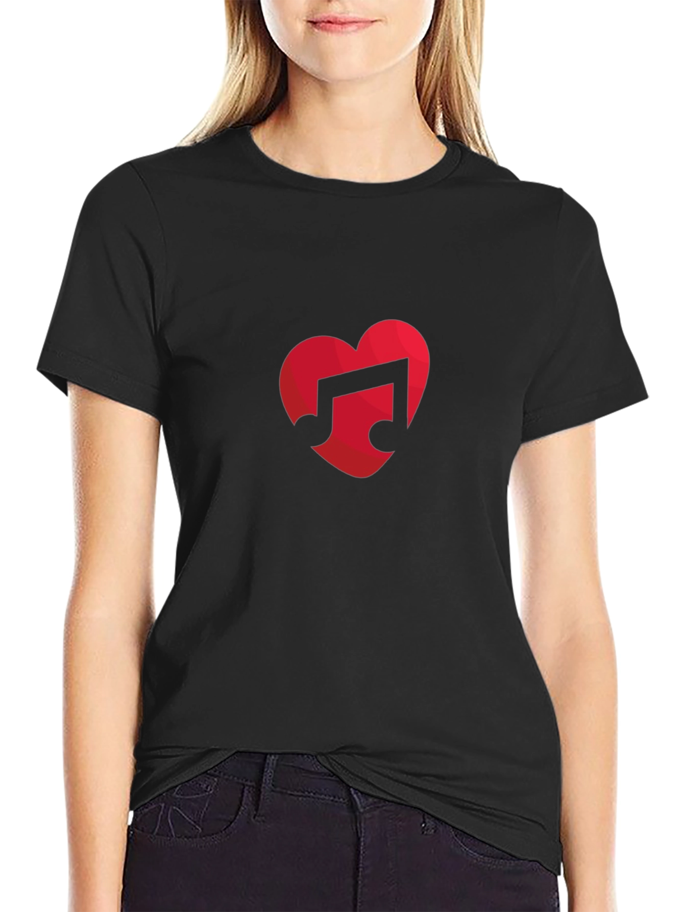 Music Lovers Heart Note Black T-Shirt