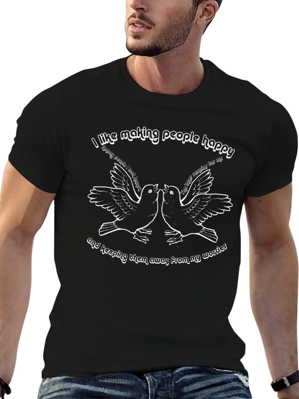 Happy Birds Graphic T-Shirt - Black