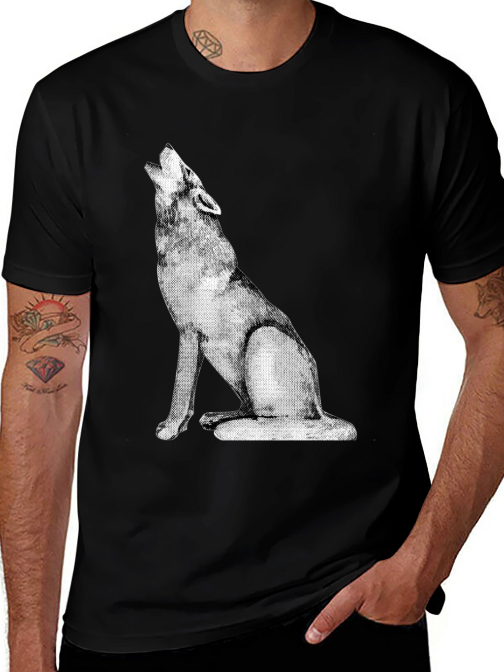 Wolf Howl Graphic Tee - Black Cotton Casual Shirt