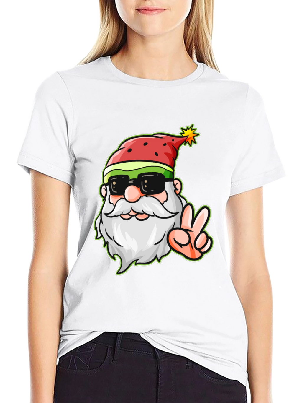 Cool Santa Peace Sign Black T-Shirt